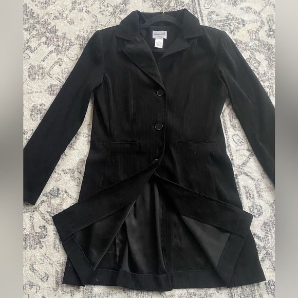 Vtg Y2K Fashion Bug Black White Pinstriped Fitted Long Suit Blazer Soft Jacket S - Picture 7 of 11